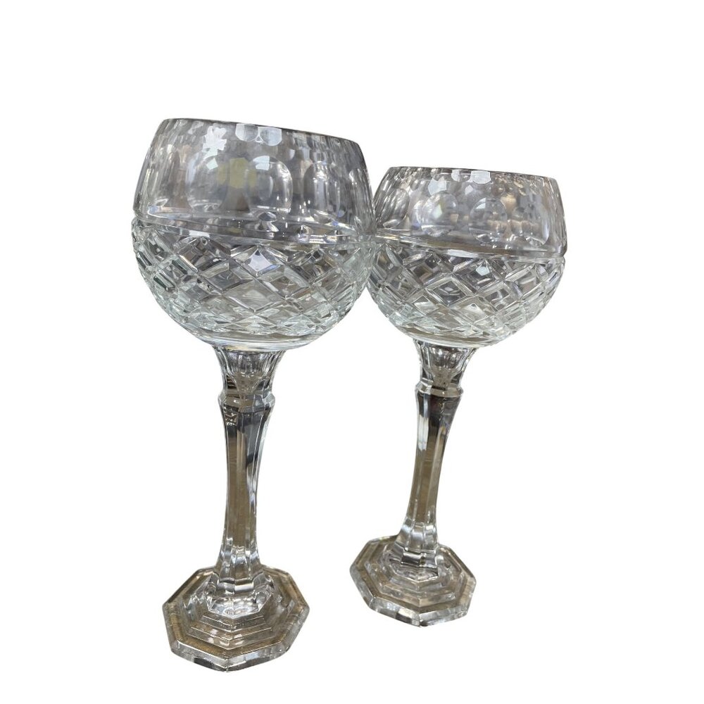 Poland Genuine hand cut lead crystal 24% PBO VTG WIne goblets pair SKU 9697